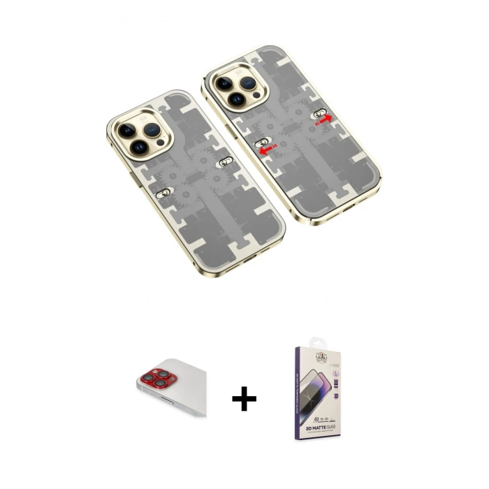MARSİLYAN™- iPhone 13 Pro Max Kılıf Ufuk Doku Prime - Siyah Bilvis 3D Mat Cam Ekran Koruyucu + Pers Alüminyum Kamera Lens - KI