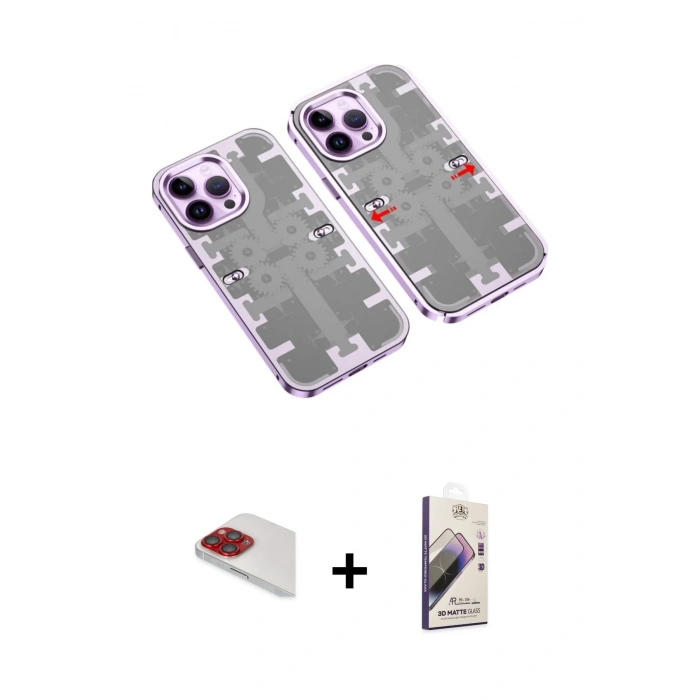 MARSİLYAN™- iPhone 13 Pro Max Kılıf Ufuk Doku Prime - Siyah Bilvis 3D Mat Cam Ekran Koruyucu + Pers Alüminyum Kamera Lens - KI