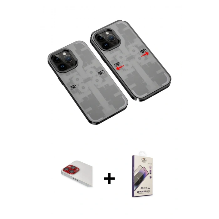MARSİLYAN™- iPhone 13 Pro Max Kılıf Ufuk Doku Prime - Siyah Bilvis 3D Mat Cam Ekran Koruyucu + Pers Alüminyum Kamera Lens - KI