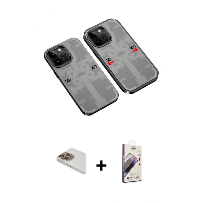MARSİLYAN™- iPhone 13 Pro Max Kılıf Ufuk Doku Prime - Siyah Bilvis 3D Mat Cam Ekran Koruyucu + Pers Alüminyum Kamera Lens - GD