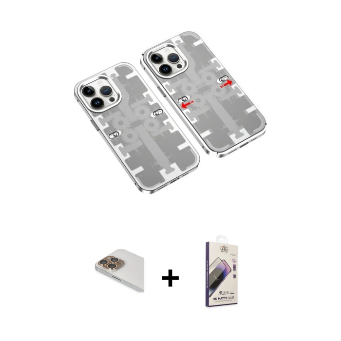 MARSİLYAN™- iPhone 13 Pro Max Kılıf Ufuk Doku Prime - Siyah Bilvis 3D Mat Cam Ekran Koruyucu + Pers Alüminyum Kamera Lens - GD