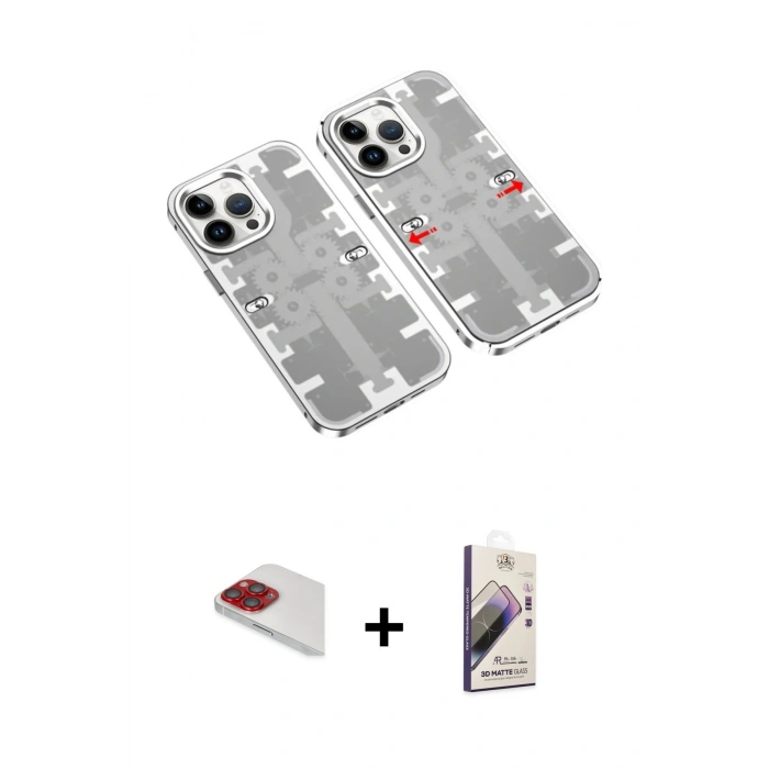 MARSİLYAN™- iPhone 13 Pro Max Kılıf Ufuk Doku Prime - Siyah Bilvis 3D Mat Cam Ekran Koruyucu + Pers Alüminyum Kamera Lens - KI