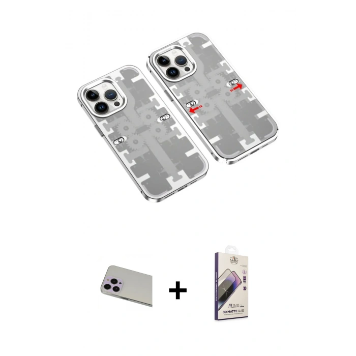MARSİLYAN™- iPhone 13 Pro Max Kılıf Ufuk Doku Prime - Siyah Bilvis 3D Mat Cam Ekran Koruyucu + Rainbow Kamera Lens Koruma Cam - MR