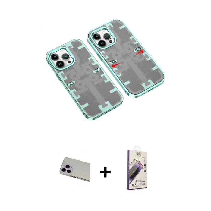 MARSİLYAN™- iPhone 13 Pro Max Kılıf Ufuk Doku Prime - Siyah Bilvis 3D Mat Cam Ekran Koruyucu + Rainbow Kamera Lens Koruma Cam - MR