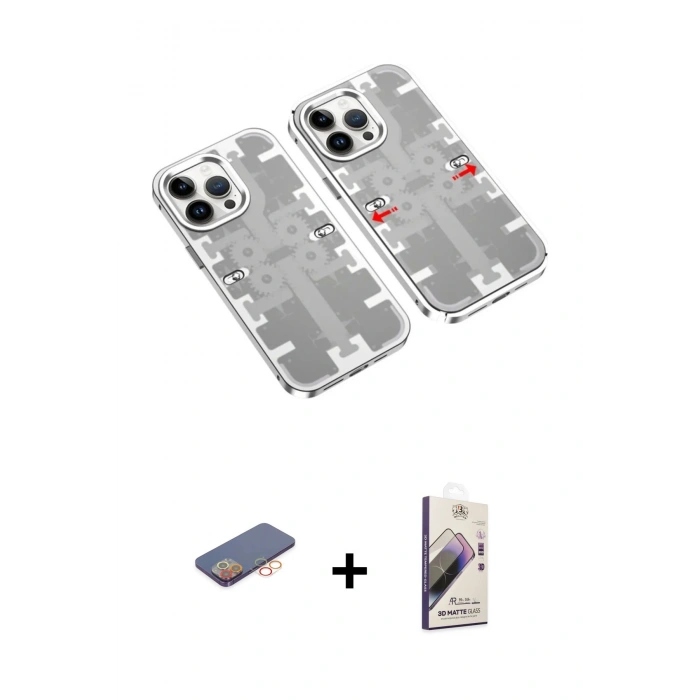 MARSİLYAN™- iPhone 13 Pro Max Kılıf Ufuk Doku Prime - Siyah Bilvis 3D Mat Cam Ekran Koruyucu + Renkli Kamera Lens Koruma Cam - TU
