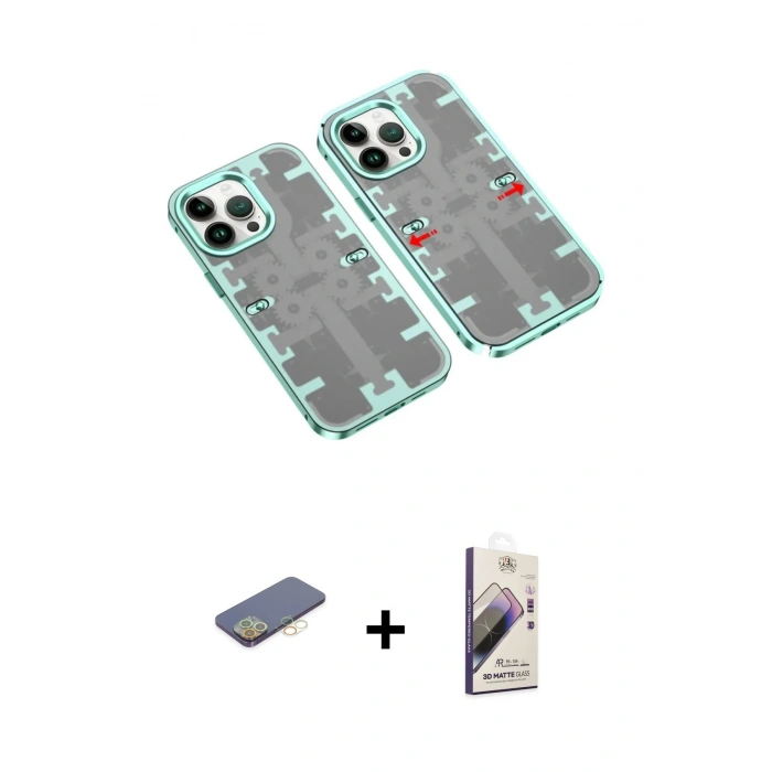 MARSİLYAN™- iPhone 13 Pro Max Kılıf Ufuk Doku Prime - Siyah Bilvis 3D Mat Cam Ekran Koruyucu + Renkli Kamera Lens Koruma Cam - SI