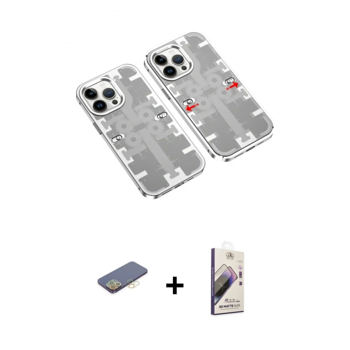 MARSİLYAN™- iPhone 13 Pro Max Kılıf Ufuk Doku Prime - Siyah Bilvis 3D Mat Cam Ekran Koruyucu + Renkli Kamera Lens Koruma Cam - SI