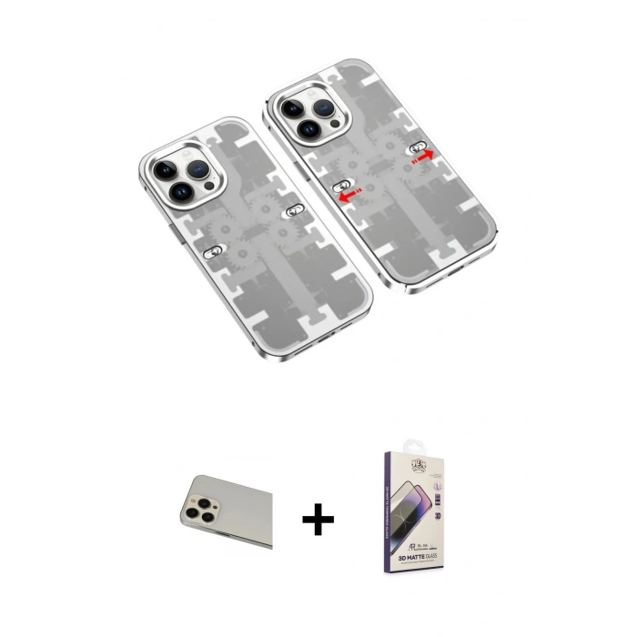 MARSİLYAN™- iPhone 13 Pro Max Kılıf Ufuk Doku Prime - Siyah Bilvis 3D Mat Cam Ekran Koruyucu + Rose Gold Rainbow Kamera Lens Koruma Cam