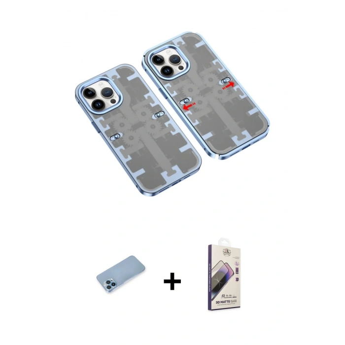 MARSİLYAN™- iPhone 13 Pro Max Kılıf Ufuk Doku Prime - Siyah Bilvis 3D Mat Cam Ekran Koruyucu + Shine Kamera Lens Koruma Cam - MI