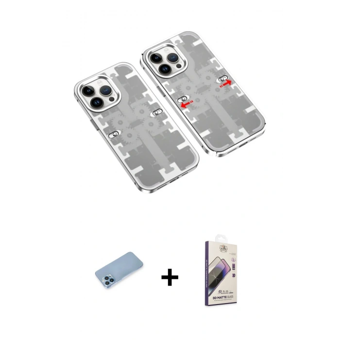 MARSİLYAN™- iPhone 13 Pro Max Kılıf Ufuk Doku Prime - Siyah Bilvis 3D Mat Cam Ekran Koruyucu + Shine Kamera Lens Koruma Cam - MI