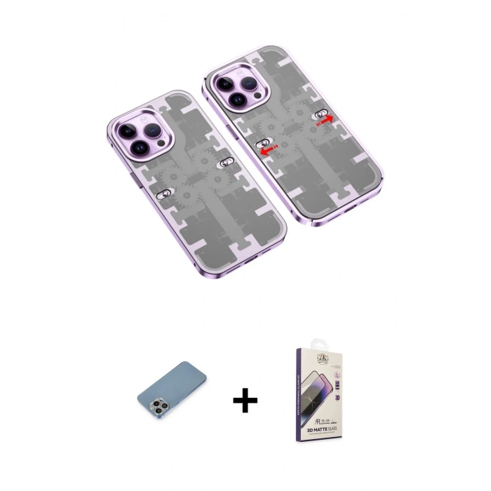 MARSİLYAN™- iPhone 13 Pro Max Kılıf Ufuk Doku Prime - Siyah Bilvis 3D Mat Cam Ekran Koruyucu + Shine Kamera Lens Koruma Cam - GI