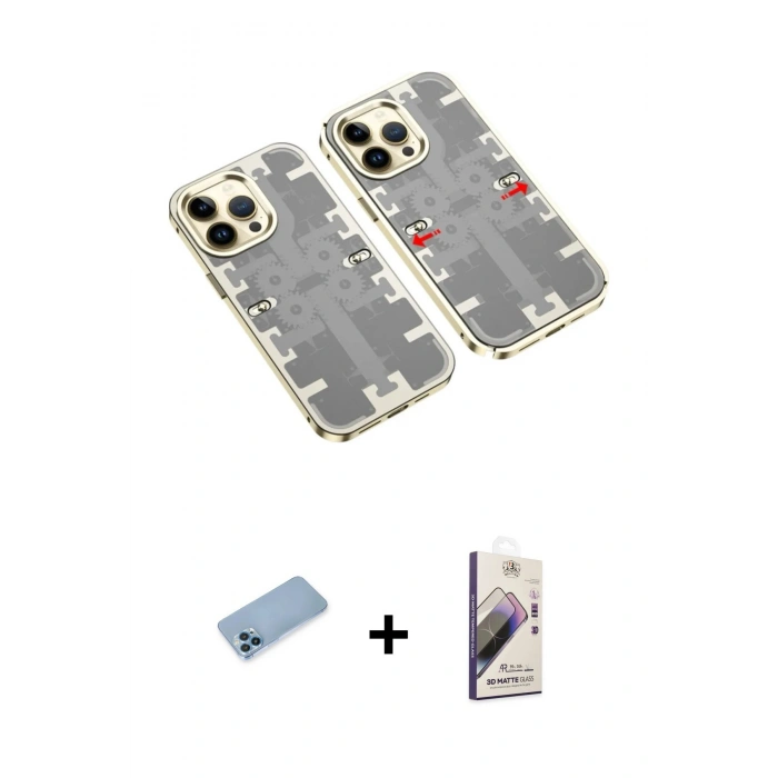 MARSİLYAN™- iPhone 13 Pro Max Kılıf Ufuk Doku Prime - Siyah Bilvis 3D Mat Cam Ekran Koruyucu + Shine Kamera Lens Koruma Cam - MI