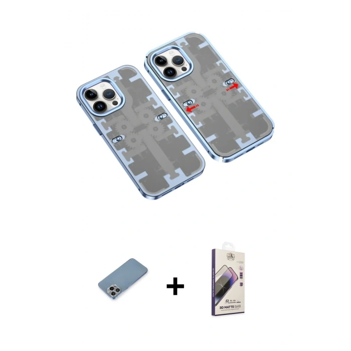 MARSİLYAN™- iPhone 13 Pro Max Kılıf Ufuk Doku Prime - Siyah Bilvis 3D Mat Cam Ekran Koruyucu + Shine Kamera Lens Koruma Cam - GI