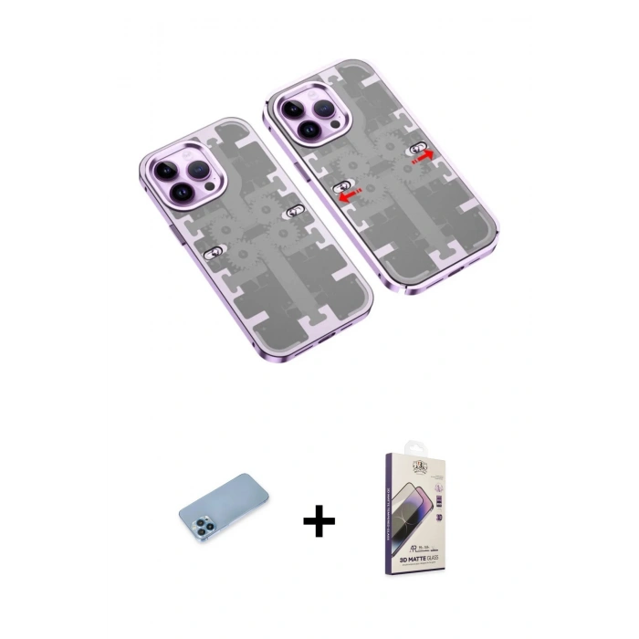 MARSİLYAN™- iPhone 13 Pro Max Kılıf Ufuk Doku Prime - Siyah Bilvis 3D Mat Cam Ekran Koruyucu + Shine Kamera Lens Koruma Cam - MI