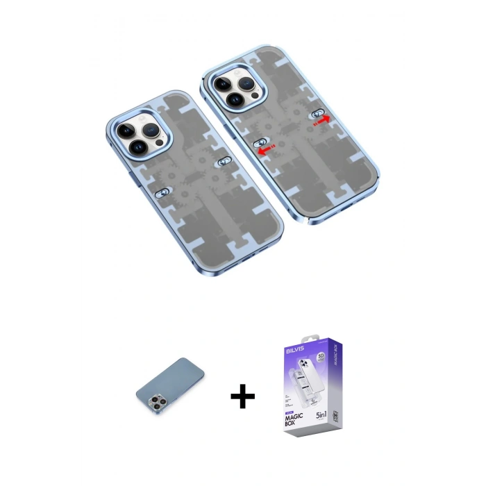 MARSİLYAN™- iPhone 13 Pro Max Kılıf Ufuk Doku Prime - Siyah Bilvis 5in1 3D Magic Cam Ekran Koruyucu + Gökkuşağı Shine Kamera Lens Koruma Cam