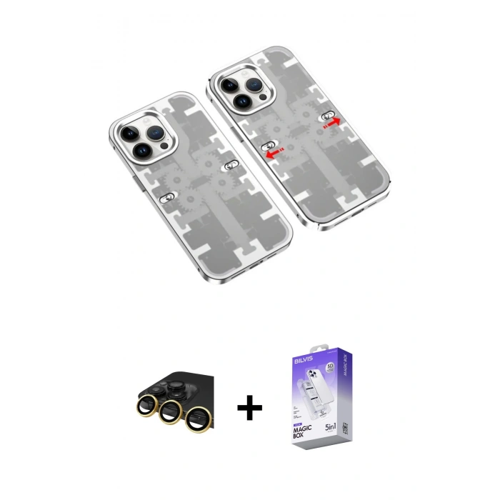 MARSİLYAN™- iPhone 13 Pro Max Kılıf Ufuk Doku Prime - Siyah Bilvis 5in1 3D Magic Cam Ekran Koruyucu + Raze Metal Kamera Lens - GD