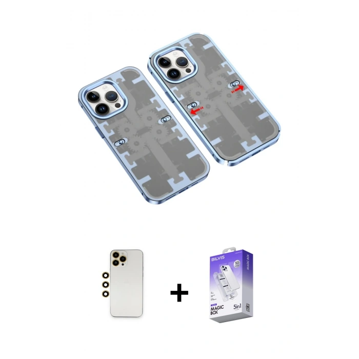MARSİLYAN™- iPhone 13 Pro Max Kılıf Ufuk Doku Prime - Siyah Bilvis 5in1 3D Magic Cam Ekran Koruyucu + Gold Shine Kamera Lens