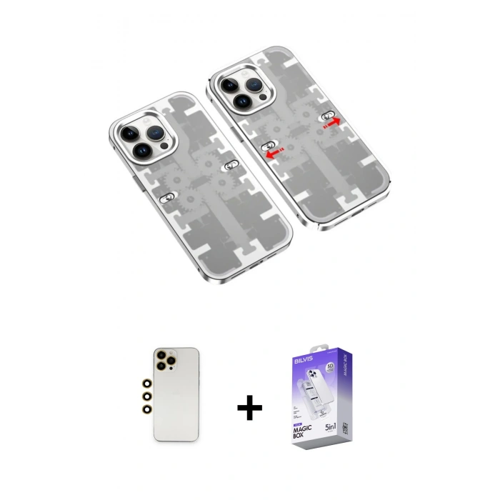 MARSİLYAN™- iPhone 13 Pro Max Kılıf Ufuk Doku Prime - Siyah Bilvis 5in1 3D Magic Cam Ekran Koruyucu + Gold Shine Kamera Lens