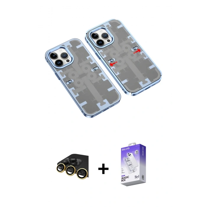 MARSİLYAN™- iPhone 13 Pro Max Kılıf Ufuk Doku Prime - Siyah Bilvis 5in1 3D Magic Cam Ekran Koruyucu + Raze Metal Kamera Lens - GD