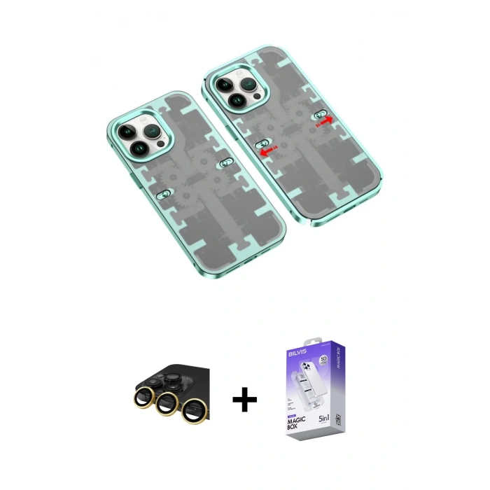 MARSİLYAN™- iPhone 13 Pro Max Kılıf Ufuk Doku Prime - Siyah Bilvis 5in1 3D Magic Cam Ekran Koruyucu + Raze Metal Kamera Lens - GD