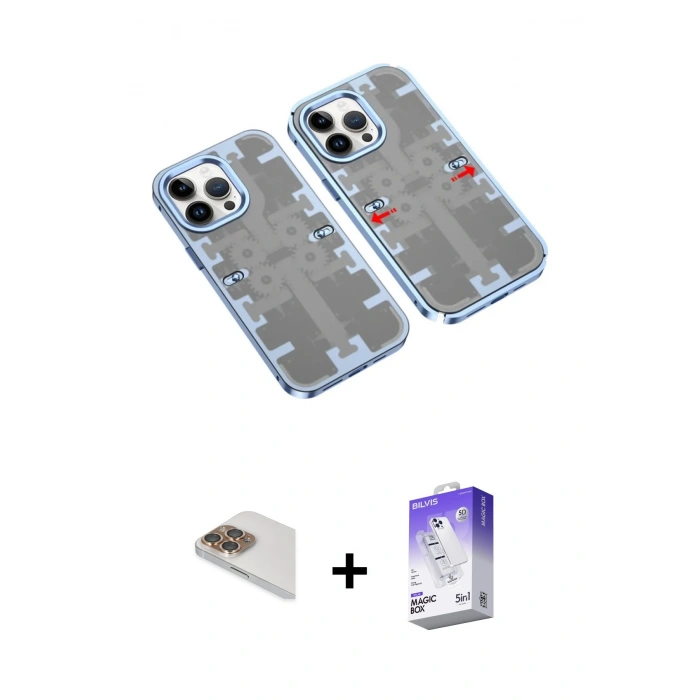 MARSİLYAN™- iPhone 13 Pro Max Kılıf Ufuk Doku Prime - Siyah Bilvis 5in1 3D Magic Cam Ekran Koruyucu + Pers Alüminyum Kamera Lens - GD