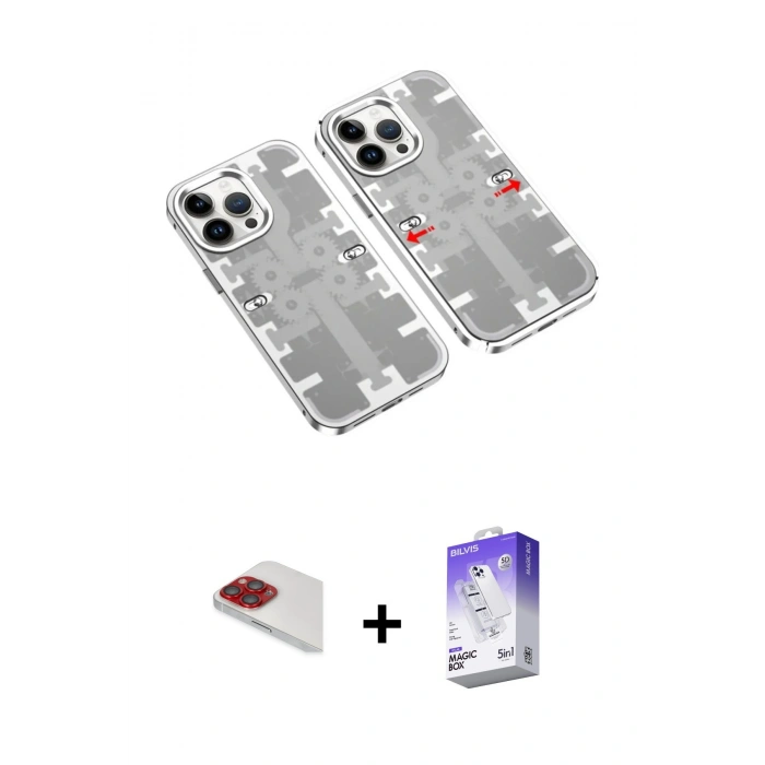 MARSİLYAN™- iPhone 13 Pro Max Kılıf Ufuk Doku Prime - Siyah Bilvis 5in1 3D Magic Cam Ekran Koruyucu + Pers Alüminyum Kamera Lens - KI