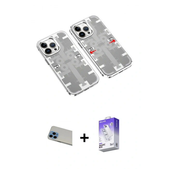 MARSİLYAN™- iPhone 13 Pro Max Kılıf Ufuk Doku Prime - Siyah Bilvis 5in1 3D Magic Cam Ekran Koruyucu + Rainbow Kamera Lens Koruma Cam - MI