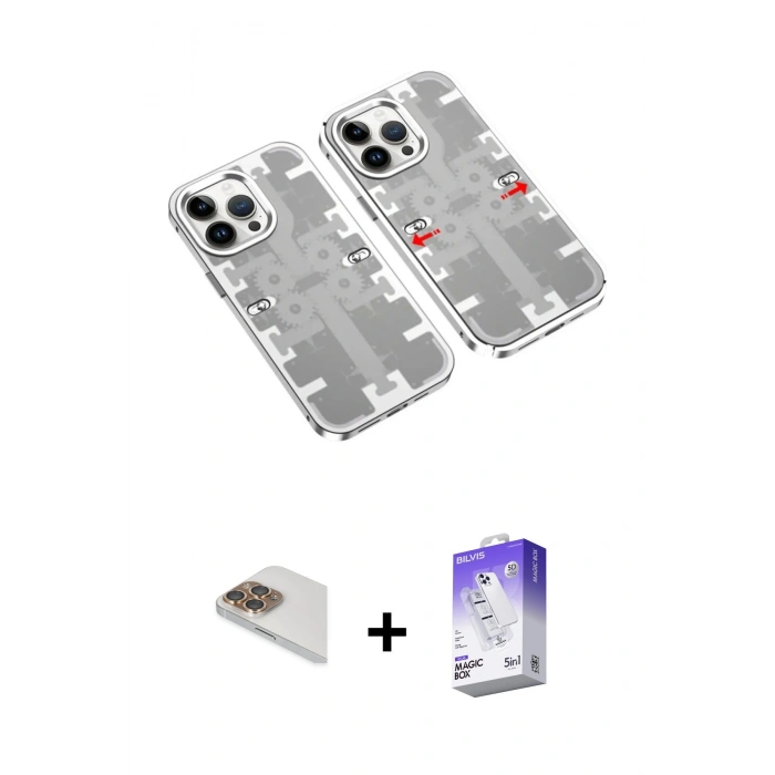 MARSİLYAN™- iPhone 13 Pro Max Kılıf Ufuk Doku Prime - Siyah Bilvis 5in1 3D Magic Cam Ekran Koruyucu + Pers Alüminyum Kamera Lens - GD