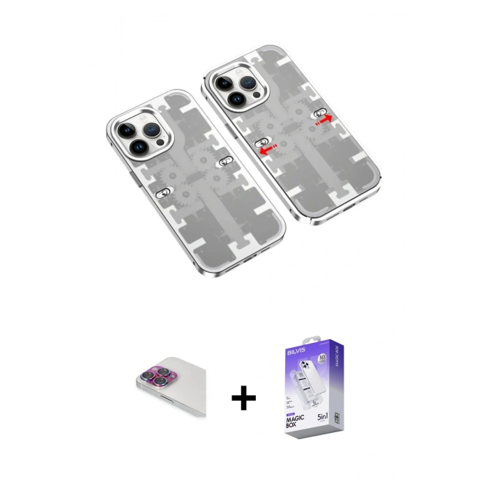 MARSİLYAN™- iPhone 13 Pro Max Kılıf Ufuk Doku Prime - Siyah Bilvis 5in1 3D Magic Cam Ekran Koruyucu + Pers Alüminyum Kamera Lens - GI