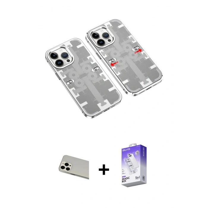 MARSİLYAN™- iPhone 13 Pro Max Kılıf Ufuk Doku Prime - Siyah Bilvis 5in1 3D Magic Cam Ekran Koruyucu + Rainbow Kamera Lens Koruma Cam - BZ