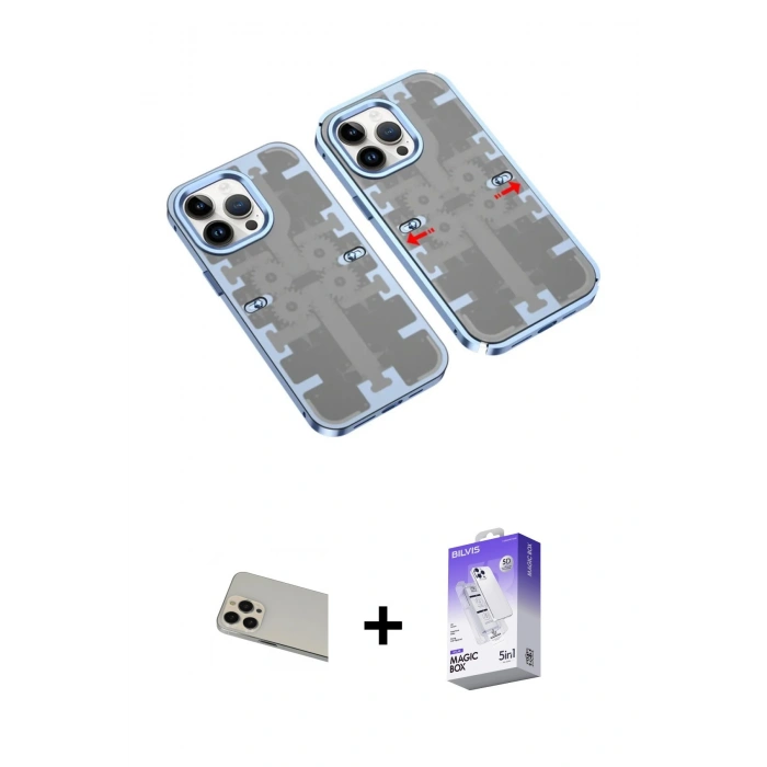 MARSİLYAN™- iPhone 13 Pro Max Kılıf Ufuk Doku Prime - Siyah Bilvis 5in1 3D Magic Cam Ekran Koruyucu + Rainbow Kamera Lens Koruma Cam - REGD