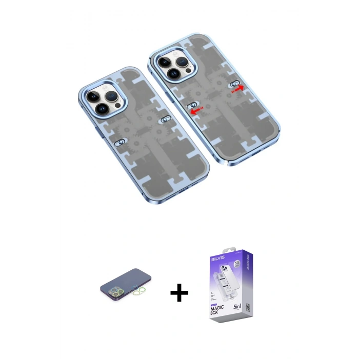 MARSİLYAN™- iPhone 13 Pro Max Kılıf Ufuk Doku Prime - Siyah Bilvis 5in1 3D Magic Cam Ekran Koruyucu + Renkli Kamera Lens Koruma Cam - YL