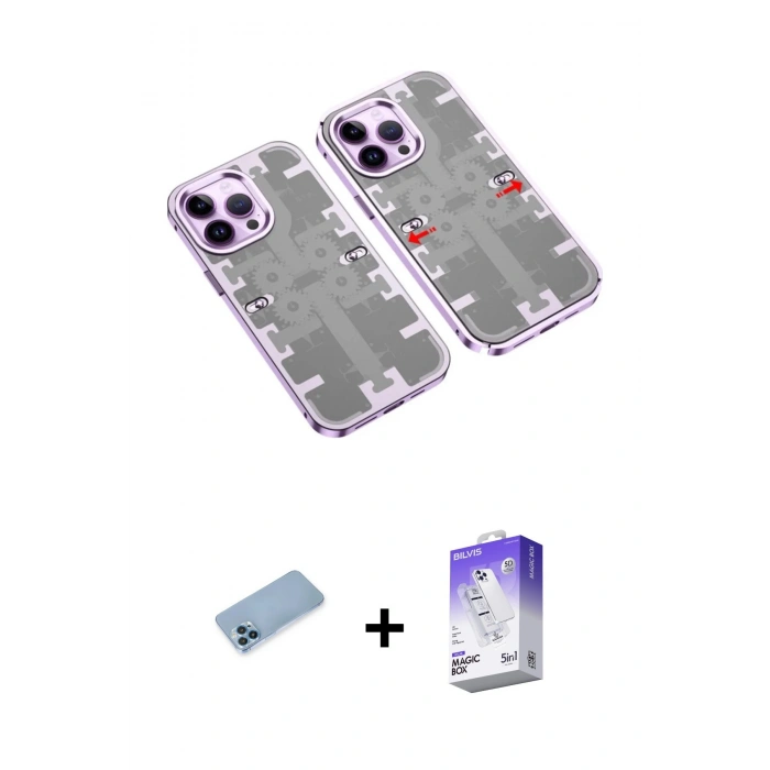 MARSİLYAN™- iPhone 13 Pro Max Kılıf Ufuk Doku Prime - Siyah Bilvis 5in1 3D Magic Cam Ekran Koruyucu + Shine Kamera Lens Koruma Cam - MI