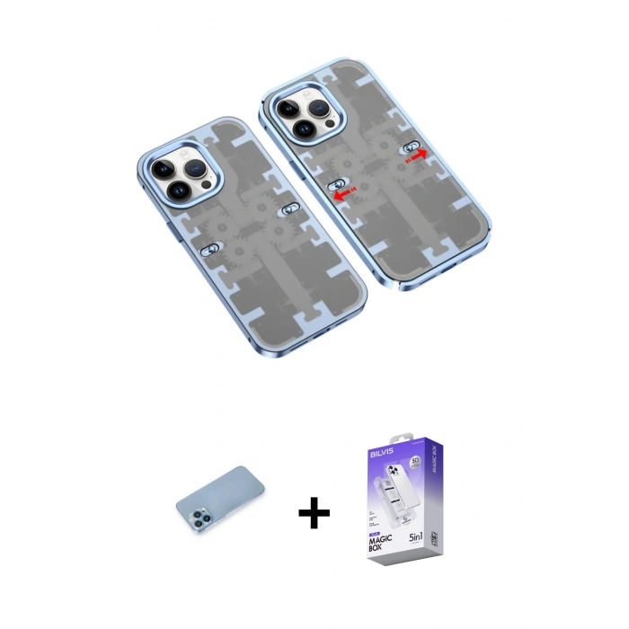 MARSİLYAN™- iPhone 13 Pro Max Kılıf Ufuk Doku Prime - Siyah Bilvis 5in1 3D Magic Cam Ekran Koruyucu + Shine Kamera Lens Koruma Cam - MI