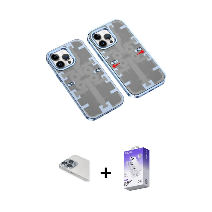 MARSİLYAN™- iPhone 13 Pro Max Kılıf Ufuk Doku Prime - Siyah Bilvis 5in1 3D Magic Cam Ekran Koruyucu + Pers Alüminyum Kamera Lens - SABE