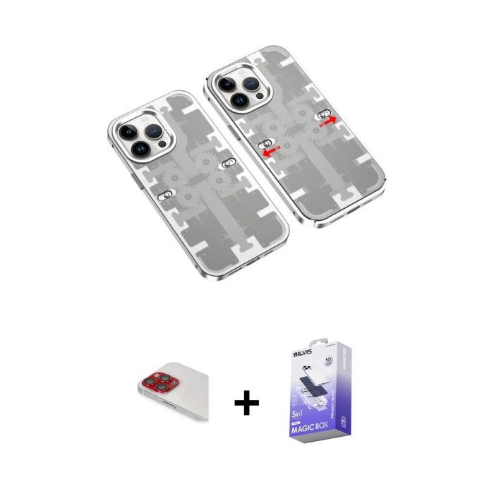 MARSİLYAN™- iPhone 13 Pro Max Kılıf Ufuk Doku Prime - Siyah Bilvis 5in1 5D Magic Hayalet Cam Ekran Koruyucu + Pers Alüminyum Kamera Lens - KI