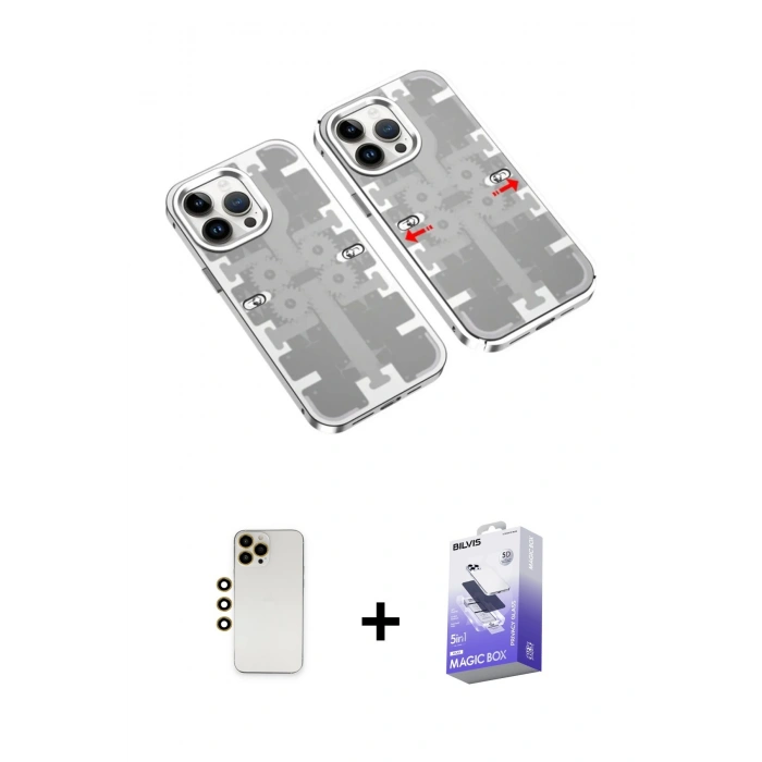 MARSİLYAN™- iPhone 13 Pro Max Kılıf Ufuk Doku Prime - Siyah Bilvis 5in1 5D Magic Hayalet Cam Ekran Koruyucu + Shine Kamera Lens - GD