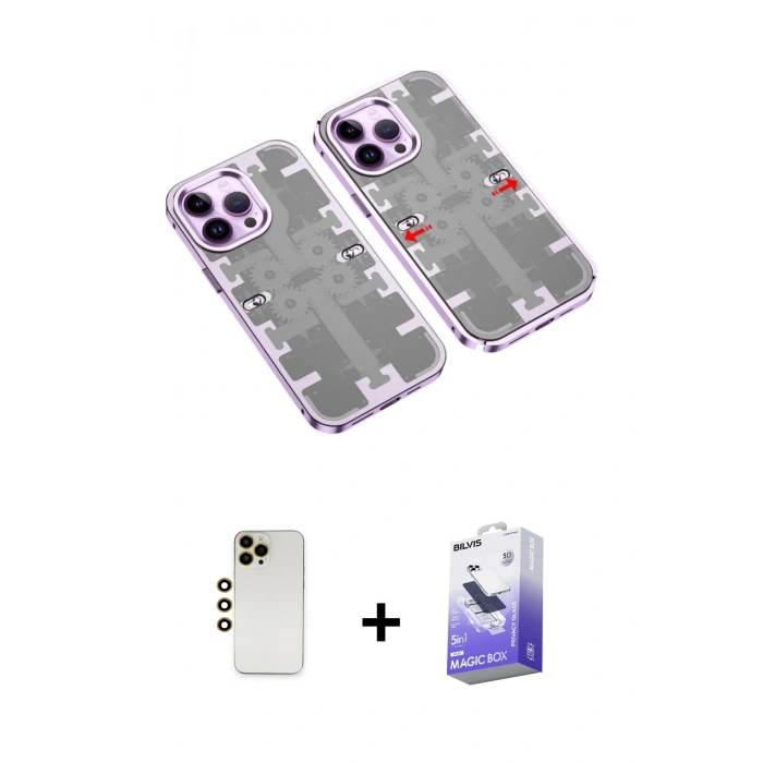 MARSİLYAN™- iPhone 13 Pro Max Kılıf Ufuk Doku Prime - Siyah Bilvis 5in1 5D Magic Hayalet Cam Ekran Koruyucu + Shine Kamera Lens - GD