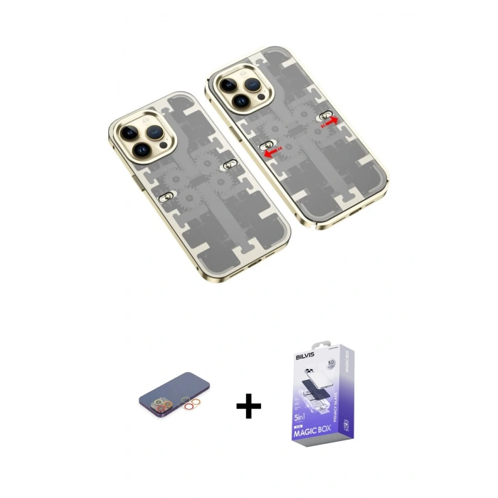 MARSİLYAN™- iPhone 13 Pro Max Kılıf Ufuk Doku Prime - Siyah Bilvis 5in1 5D Magic Hayalet Cam Ekran Koruyucu + Renkli Kamera Lens Koruma Cam - TU
