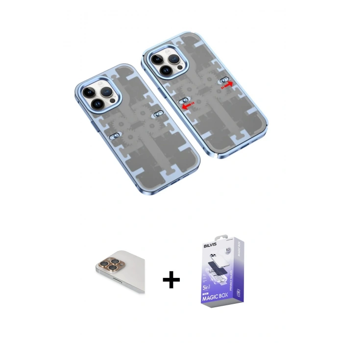 MARSİLYAN™- iPhone 13 Pro Max Kılıf Ufuk Doku Prime - Siyah Bilvis 5in1 5D Magic Hayalet Cam Ekran Koruyucu + Pers Alüminyum Kamera Lens - GD