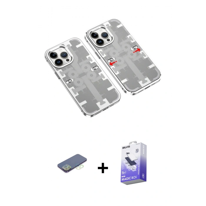 MARSİLYAN™- iPhone 13 Pro Max Kılıf Ufuk Doku Prime - Siyah Bilvis 5in1 5D Magic Hayalet Cam Ekran Koruyucu + Renkli Kamera Lens Koruma Cam - YL