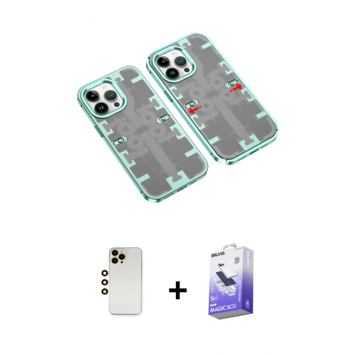 MARSİLYAN™- iPhone 13 Pro Max Kılıf Ufuk Doku Prime - Siyah Bilvis 5in1 5D Magic Hayalet Cam Ekran Koruyucu + Shine Kamera Lens - GD