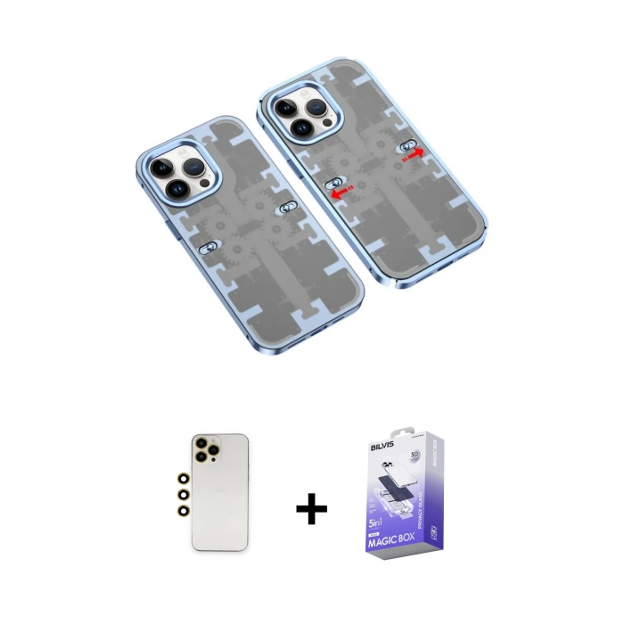 MARSİLYAN™- iPhone 13 Pro Max Kılıf Ufuk Doku Prime - Siyah Bilvis 5in1 5D Magic Hayalet Cam Ekran Koruyucu + Shine Kamera Lens - GD