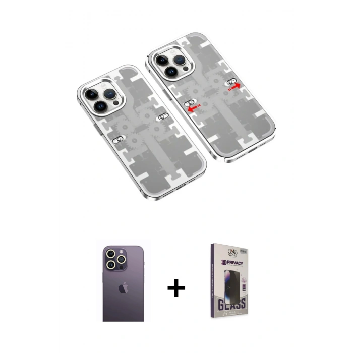 MARSİLYAN™- iPhone 13 Pro Max Kılıf Ufuk Doku Prime - Siyah Bilvis Hayalet Cam Ekran Koruyucu + Neon Fosforlu Kamera Lens - BZ