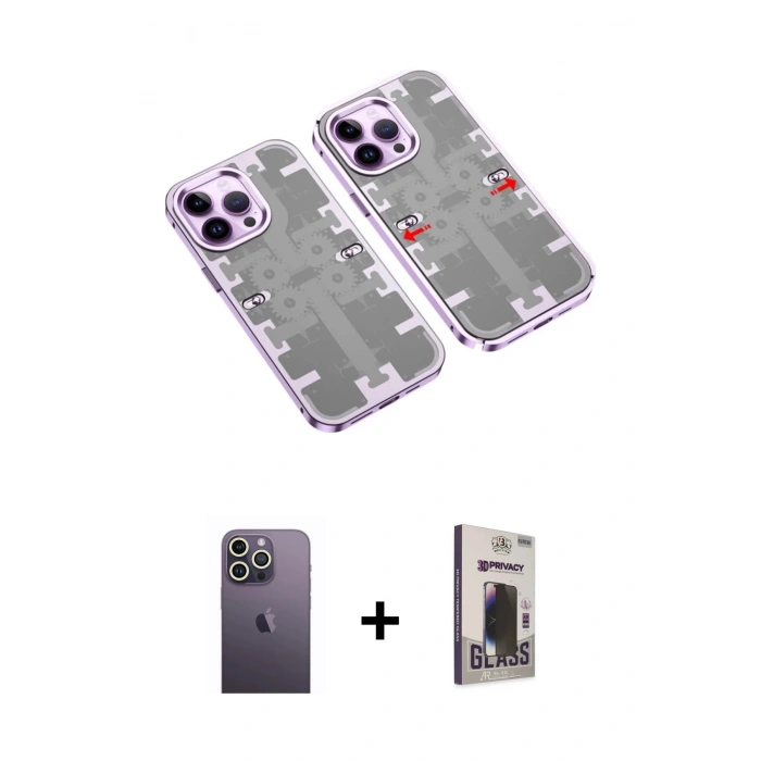 MARSİLYAN™- iPhone 13 Pro Max Kılıf Ufuk Doku Prime - Siyah Bilvis Hayalet Cam Ekran Koruyucu + Neon Fosforlu Kamera Lens - BZ