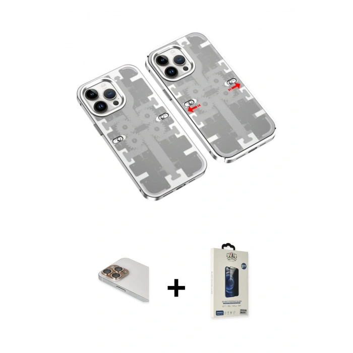 MARSİLYAN™- iPhone 13 Pro Max Kılıf Ufuk Doku Prime - Siyah Bilvis Hayalet Cam Ekran Koruyucu + Pers Alüminyum Kamera Lens - GD