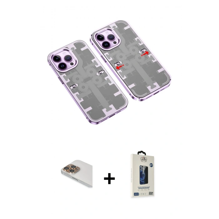 MARSİLYAN™- iPhone 13 Pro Max Kılıf Ufuk Doku Prime - Siyah Bilvis Hayalet Cam Ekran Koruyucu + Pers Alüminyum Kamera Lens - GD