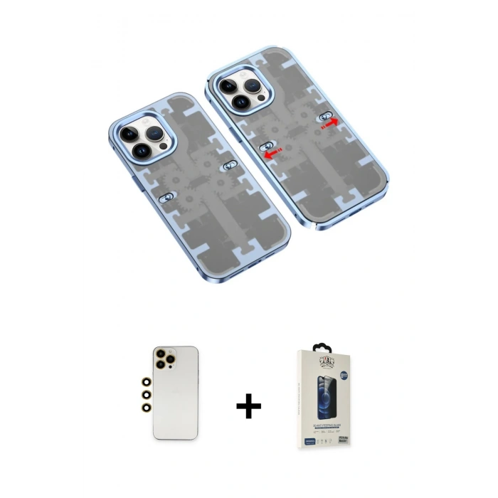 MARSİLYAN™- iPhone 13 Pro Max Kılıf Ufuk Doku Prime - Siyah Bilvis Hayalet Cam Ekran Koruyucu + Shine Kamera Lens - GD