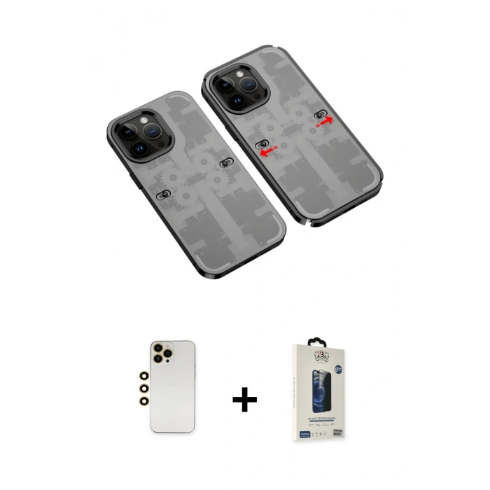 MARSİLYAN™- iPhone 13 Pro Max Kılıf Ufuk Doku Prime - Siyah Bilvis Hayalet Cam Ekran Koruyucu + Shine Kamera Lens - GD