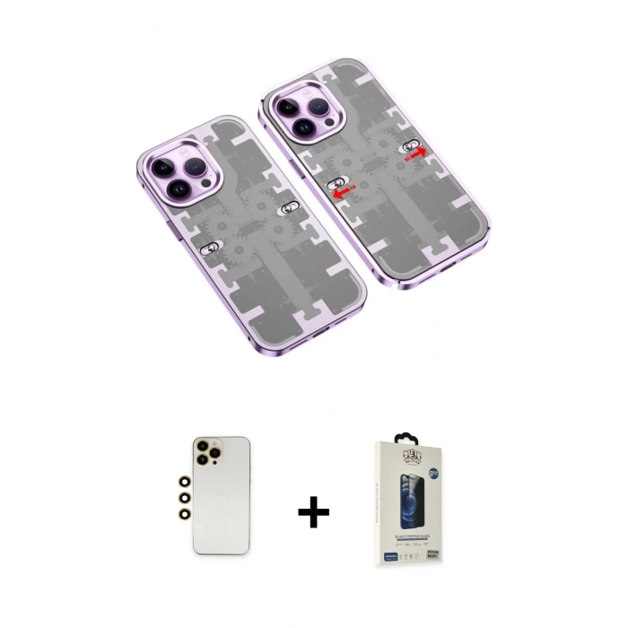 MARSİLYAN™- iPhone 13 Pro Max Kılıf Ufuk Doku Prime - Siyah Bilvis Hayalet Cam Ekran Koruyucu + Shine Kamera Lens - GD